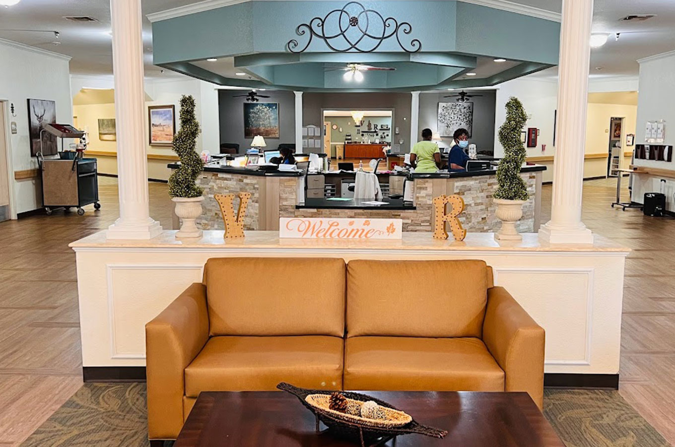 Reception area of Vista Ridge Nursing in Lewisville, TX, with modern design and welcoming staff